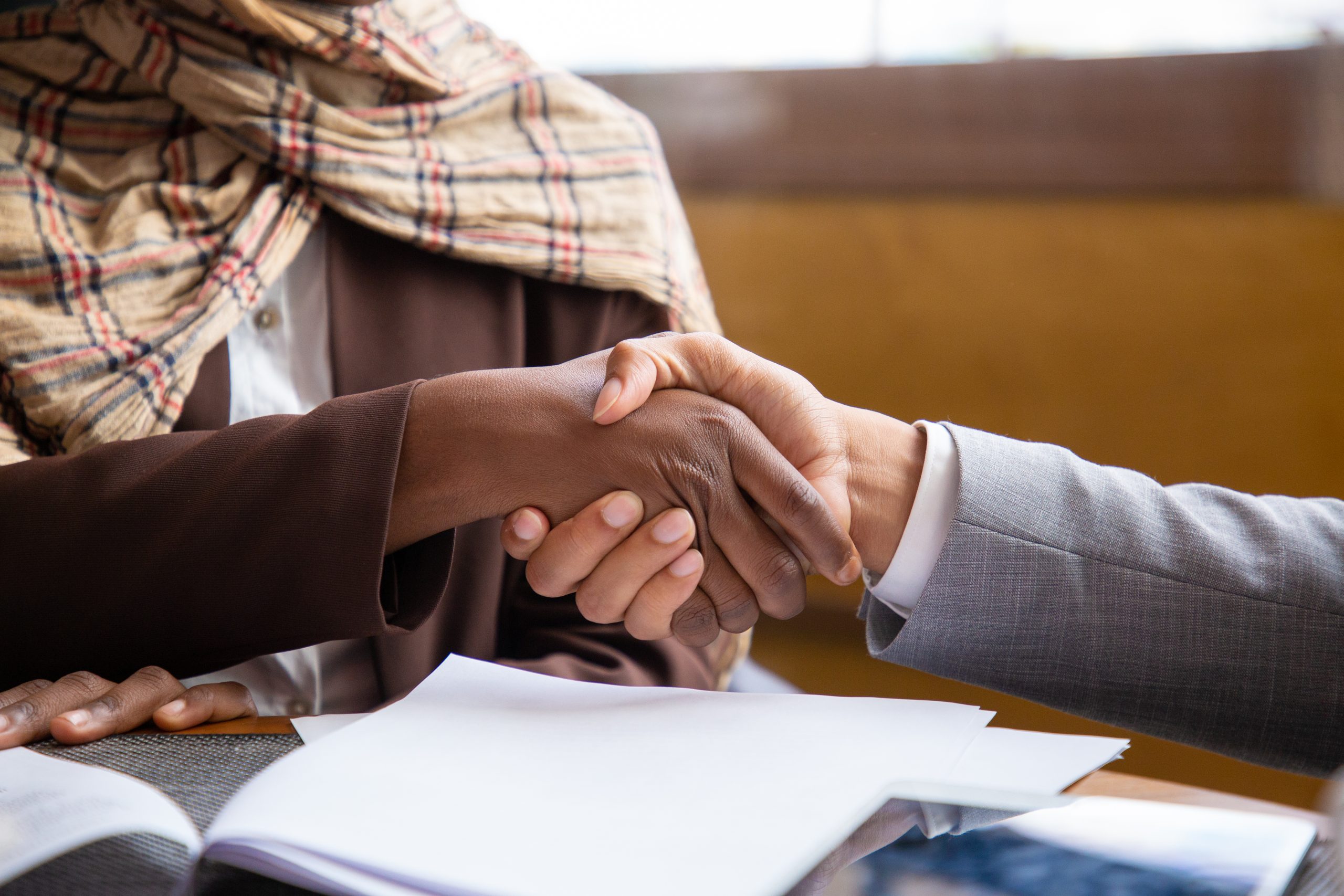 Closeup of businesspeople handshake